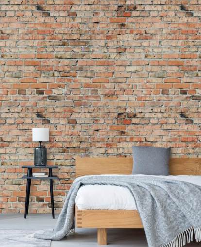 rødt tilpassbart murstensvægmaleri kaldet Faded Brick af Fotolia til soveværelser, køkkener og lofter