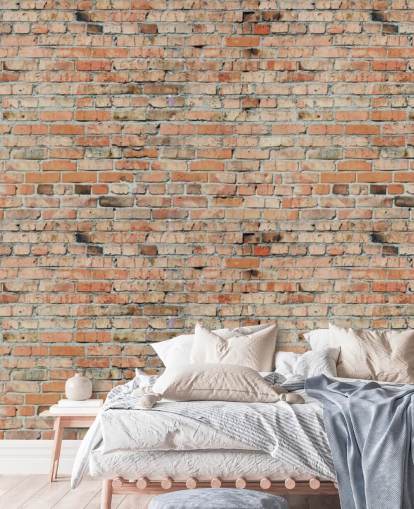 rødt tilpassbart murstensvægmaleri kaldet Faded Brick af Fotolia til soveværelser, køkkener og lofter