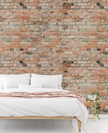 röd anpassningsbar tegel tapetväggmålning kallad Faded Brick av Fotolia för sovrum, kök och loft