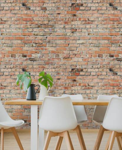 rødt tilpassbart murstein tapet veggmaleri kalt Faded Brick av Fotolia for soverom, kjøkken og loft