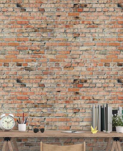 red customizable brick wallpaper mural called Faded Brick by Fotolia for bedrooms, kitchens and lofts