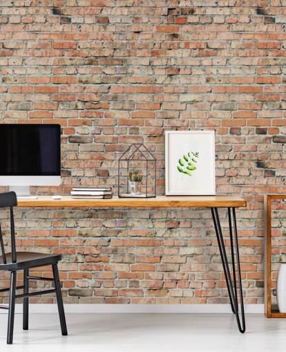 mural de papel pintado de ladrillo rojo personalizable llamado Faded Brick de Fotolia para dormitorios, cocinas y lofts