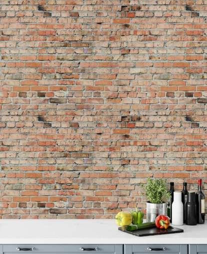 red customizable brick wallpaper mural called Faded Brick by Fotolia for bedrooms, kitchens and lofts