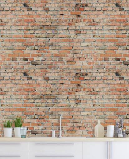 mural de papel pintado de ladrillo rojo personalizable llamado Faded Brick de Fotolia para dormitorios, cocinas y lofts