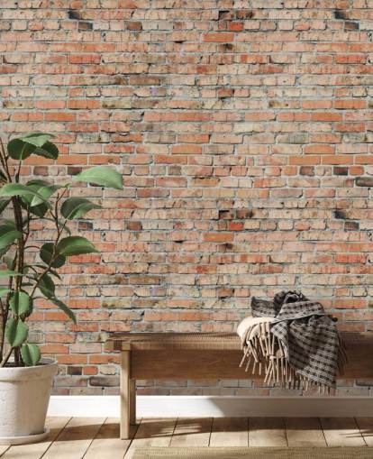 red customizable brick wallpaper mural called Faded Brick by Fotolia for bedrooms, kitchens and lofts