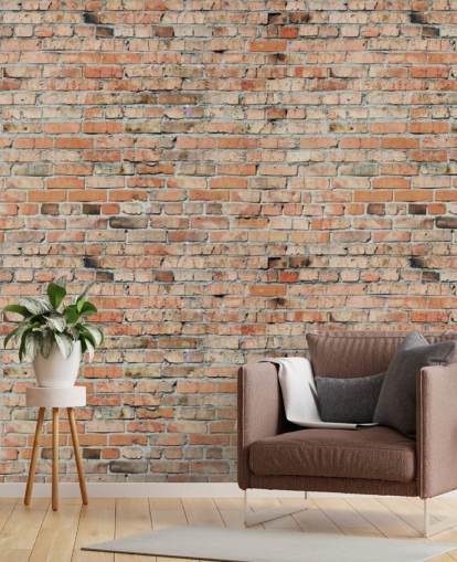 rode aanpasbare baksteenbehangmuurschildering genaamd Faded Brick van Fotolia voor slaapkamers, keukens en lofts rode aanpasbare baksteenbehangmuurschildering genaamd Faded Brick van Fotolia voor slaapkamers, keukens en lofts