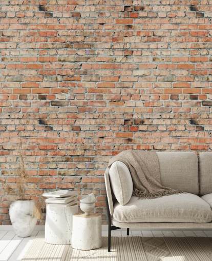 carta da parati murale in mattoni rossi personalizzabile chiamata Faded Brick di Fotolia per camere da letto, cucine e loft