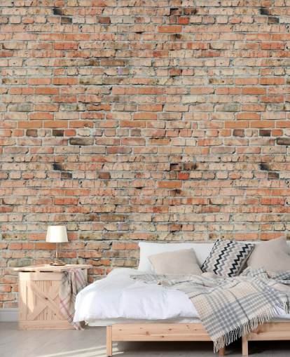 red customizable brick wallpaper mural called Faded Brick by Fotolia for bedrooms, kitchens and lofts