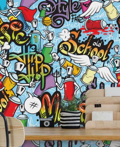 colourful customisable graffiti wallpaper mural called Graffiti Characters for teen bedrooms