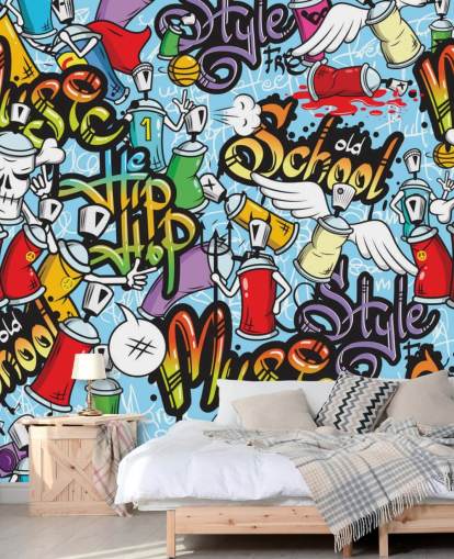 carta da parati murale colorata personalizzabile con graffiti chiamata Graffiti Characters per camere da letto per adolescenti