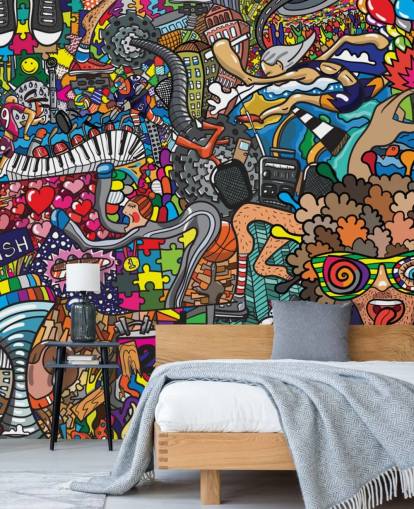 colorful custom graffiti wallpaper mural called Sports - Graffiti for kid's bedroom