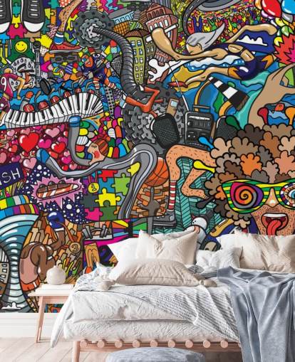 carta da parati murale colorata personalizzata con graffiti chiamata Sports - Graffiti per la cameretta dei bambini carta da parati murale colorata personalizzata con graffiti chiamata Sports - Graffiti per la cameretta dei bambini