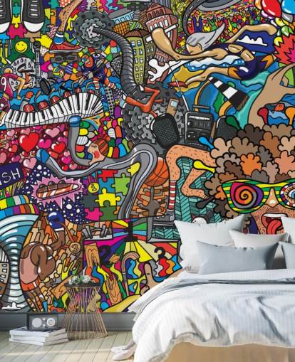 Buntes individuelles Graffiti-Tapeten-Wandbild namens Sports - Graffiti für das Kinderzimmer