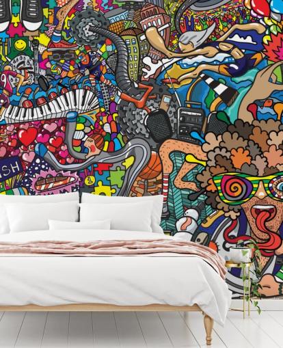 colorful custom graffiti wallpaper mural called Sports - Graffiti for kid's bedroom colorful custom graffiti wallpaper mural called Sports - Graffiti for kid's bedroom