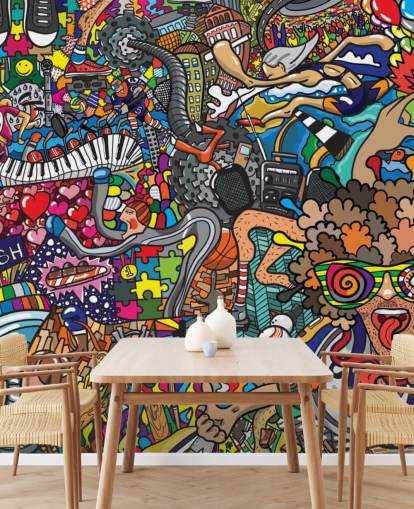 colourful custom graffiti wallpaper mural called Sports - Graffiti for kid's bedroom