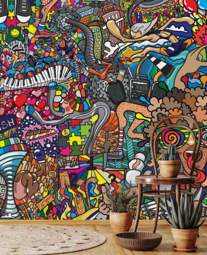 colorful custom graffiti wallpaper mural called Sports - Graffiti for kid's bedroom