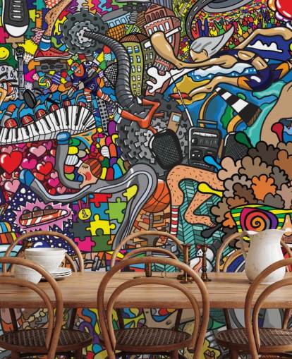 Buntes individuelles Graffiti-Tapeten-Wandbild namens Sports - Graffiti für das Kinderzimmer