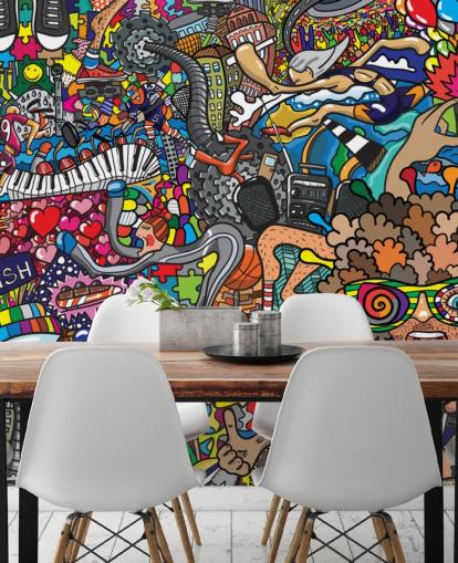 colorful custom graffiti wallpaper mural called Sports - Graffiti for kid's bedroom colorful custom graffiti wallpaper mural called Sports - Graffiti for kid's bedroom