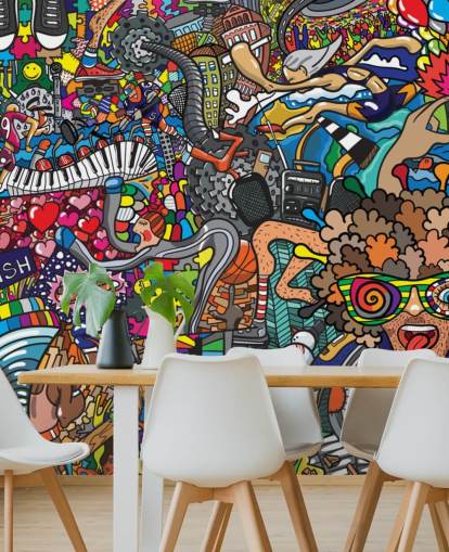 värikäs mukautettu graffiti-taustakuvamaalaus nimeltä Sports - Graffiti lasten makuuhuoneeseen