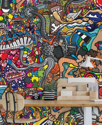 colorido mural de papel pintado personalizado llamado Sports - Graffiti para dormitorio infantil