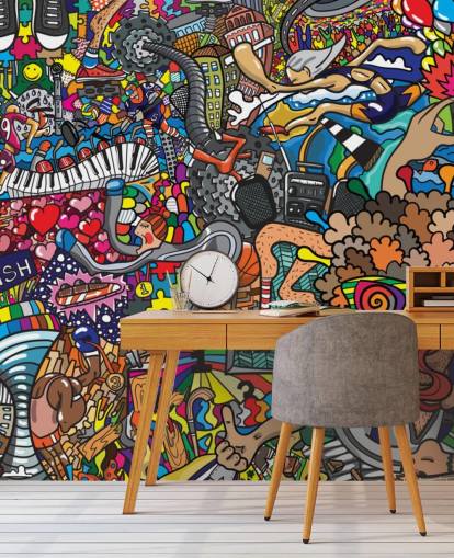 colourful custom graffiti wallpaper mural called Sports - Graffiti for kid's bedroom