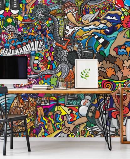 carta da parati murale colorata personalizzata con graffiti chiamata Sports - Graffiti per la cameretta dei bambini