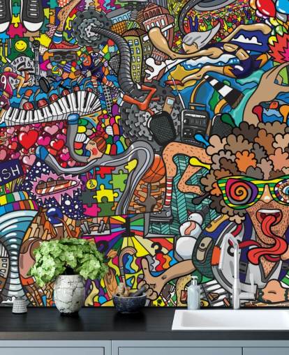 colorful custom graffiti wallpaper mural called Sports - Graffiti for kid's bedroom