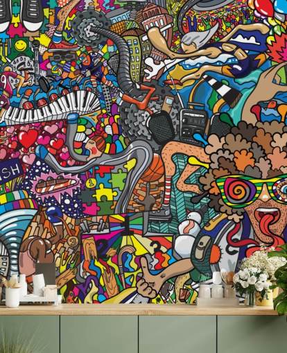 colorful custom graffiti wallpaper mural called Sports - Graffiti for kid's bedroom