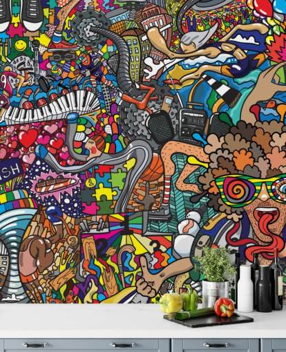 colorido mural de papel pintado personalizado llamado Sports - Graffiti para dormitorio infantil