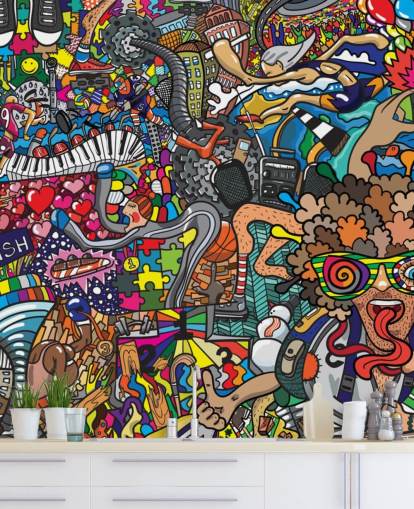 mural colorido de papel de parede de grafite personalizado chamado Sports - Graffiti para quarto de criança