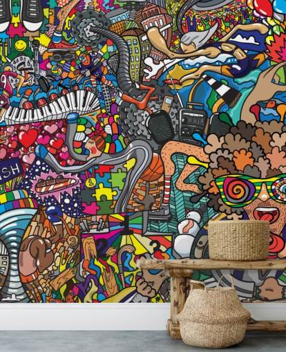 colorido mural de papel pintado personalizado llamado Sports - Graffiti para dormitorio infantil colorido mural de papel pintado personalizado llamado Sports - Graffiti para dormitorio infantil