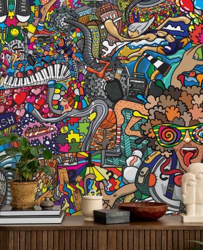 carta da parati murale colorata personalizzata con graffiti chiamata Sports - Graffiti per la cameretta dei bambini