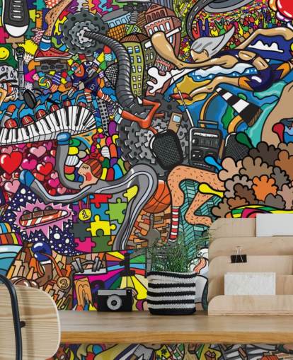 colourful custom graffiti wallpaper mural called Sports - Graffiti for kid's bedroom