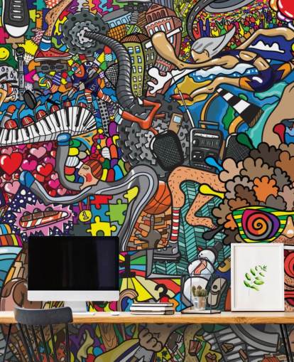 colourful custom graffiti wallpaper mural called Sports - Graffiti for kid's bedroom