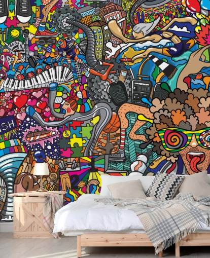 colorful custom graffiti wallpaper mural called Sports - Graffiti for kid's bedroom