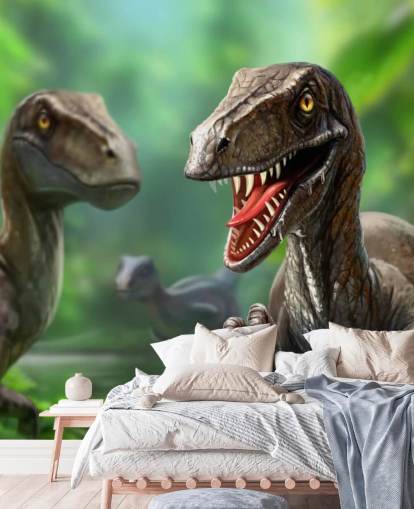 Dinosaurussen - Raptors Muurschildering Behang