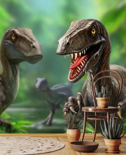 Dinosaurussen - Raptors Muurschildering Behang