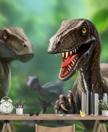 Dinosaurussen - Raptors Muurschildering Behang