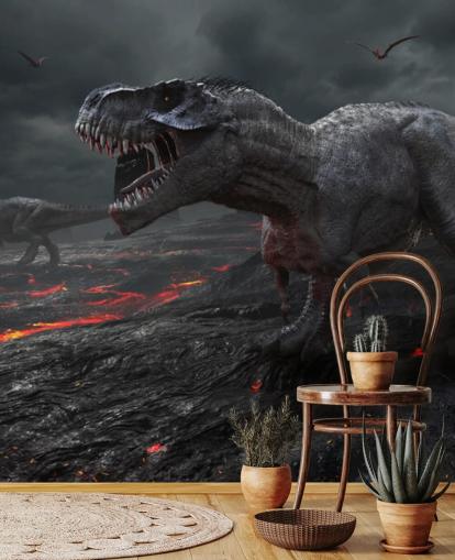 Mural de pared Lava de extinción de dinosaurios