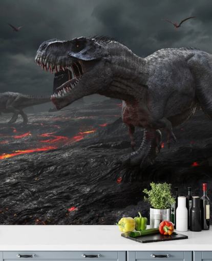 Decorazione murale con lava estinzione di dinosauri