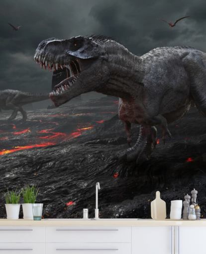 Dinosaurus Extinction Lava Muurschildering