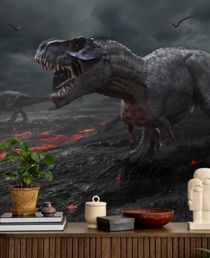 Mural de parede de lava de extinção de dinos