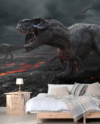 Dinosaurie Utrotning Lava Väggmålning Dinosaurie Utrotning Lava Väggmålning