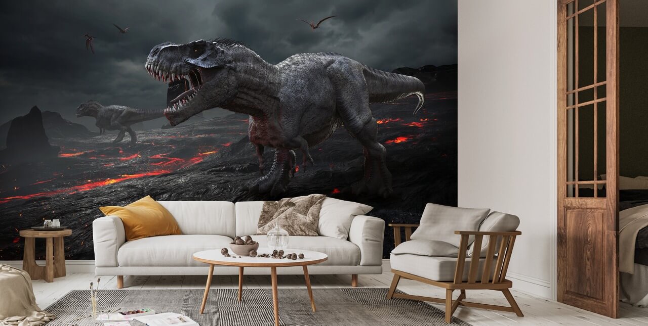 papel de parede dinossauros fogo | Wallsauce PT