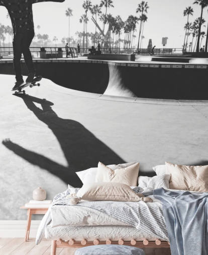 Black and White Skateboarder in Park Wallpaper