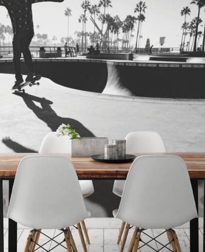 Sort og hvid Skateboarder i Park Baggrund