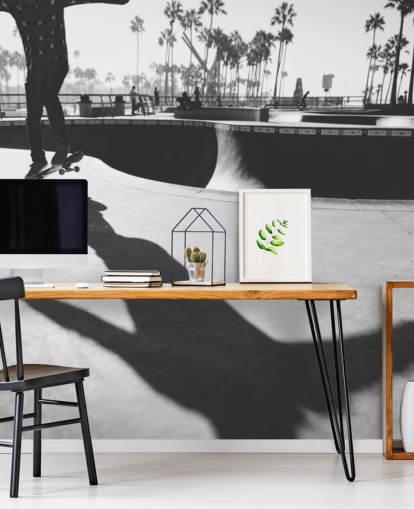 Black and White Skateboarder in Park Wallpaper Black and White Skateboarder in Park Wallpaper