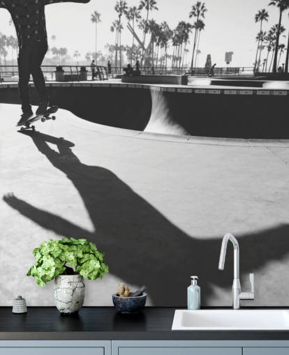 Black and White Skateboarder in Park Wallpaper Black and White Skateboarder in Park Wallpaper