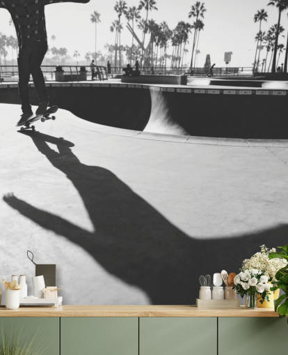 Black and White Skateboarder in Park Wallpaper