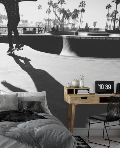 Svartvitt Skateboarder i Park Wallpaper